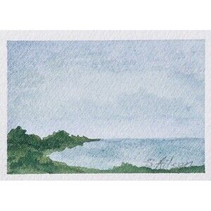 ACEO Watercolor Painting Landscape Countryside Lake Pastoral Peaceful Signed